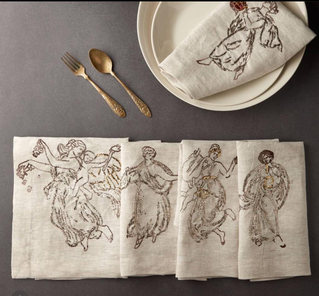 Mixed Set of 4 Square Linen Napkins - Relief Collection