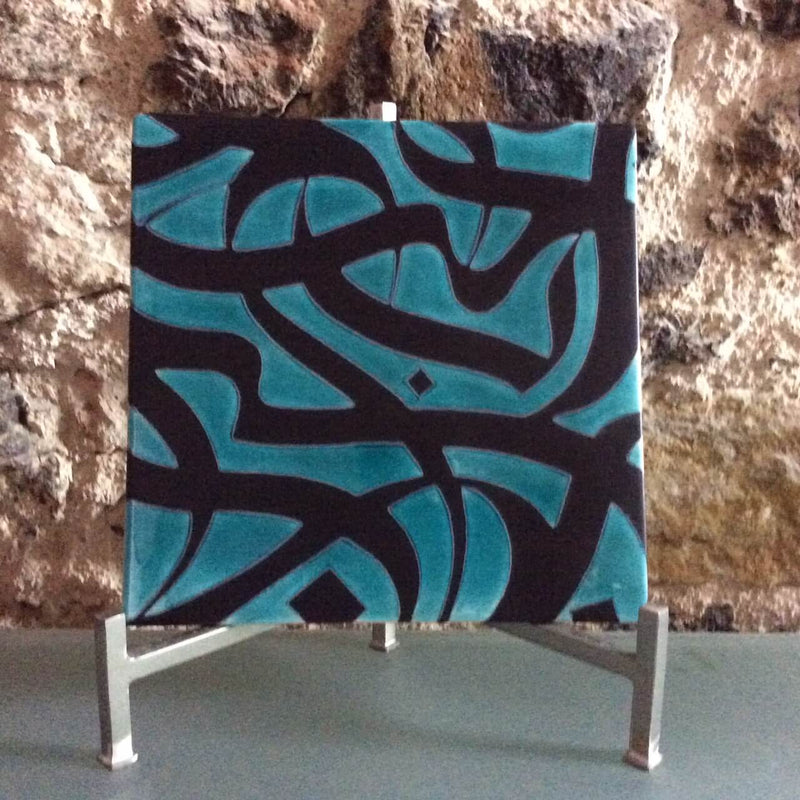 Calligraphy Tile Black on Turquoise - LOVE