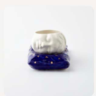LIMOGES PORCELAIN - Sleeping Beauty w/Midnight Blue Pillow (Small) & 24K Gold Gilded Stars