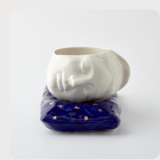 LIMOGES PORCELAIN - Sleeping Beauty with Midnight Blue Pillow (Medium) & 24K Gold Gilded Stars