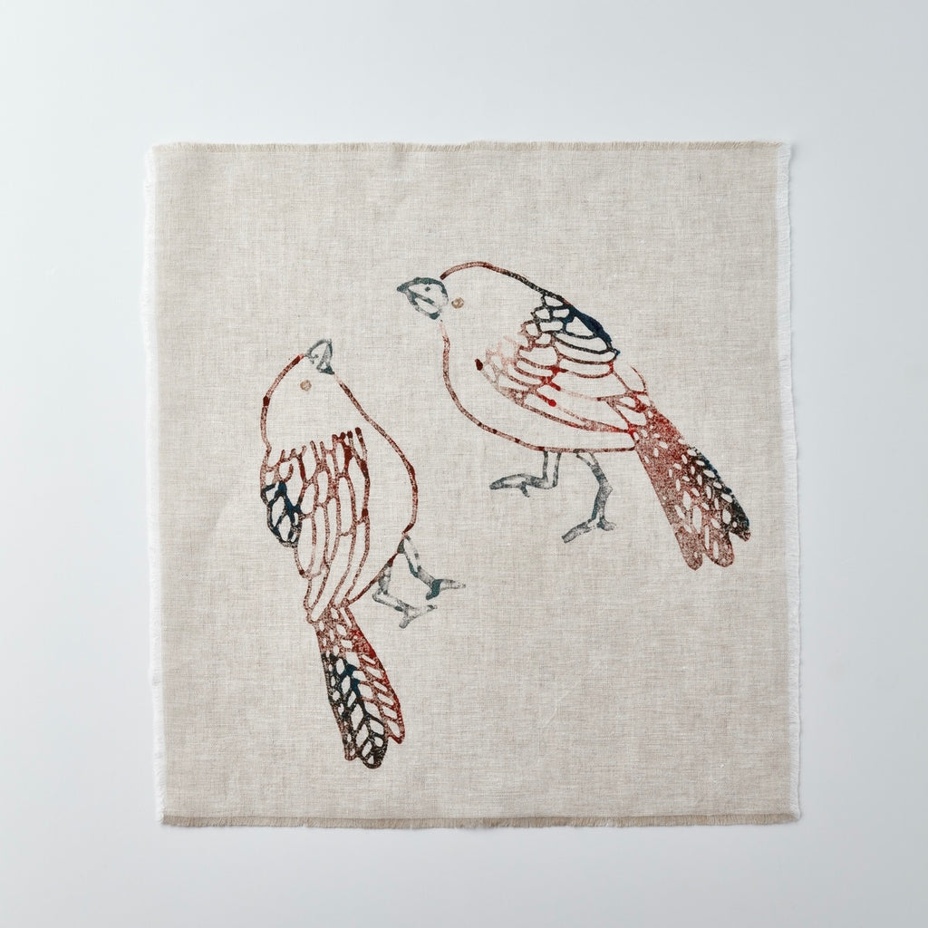 Set of 4 Square Linen Napkins - Birds' Dua