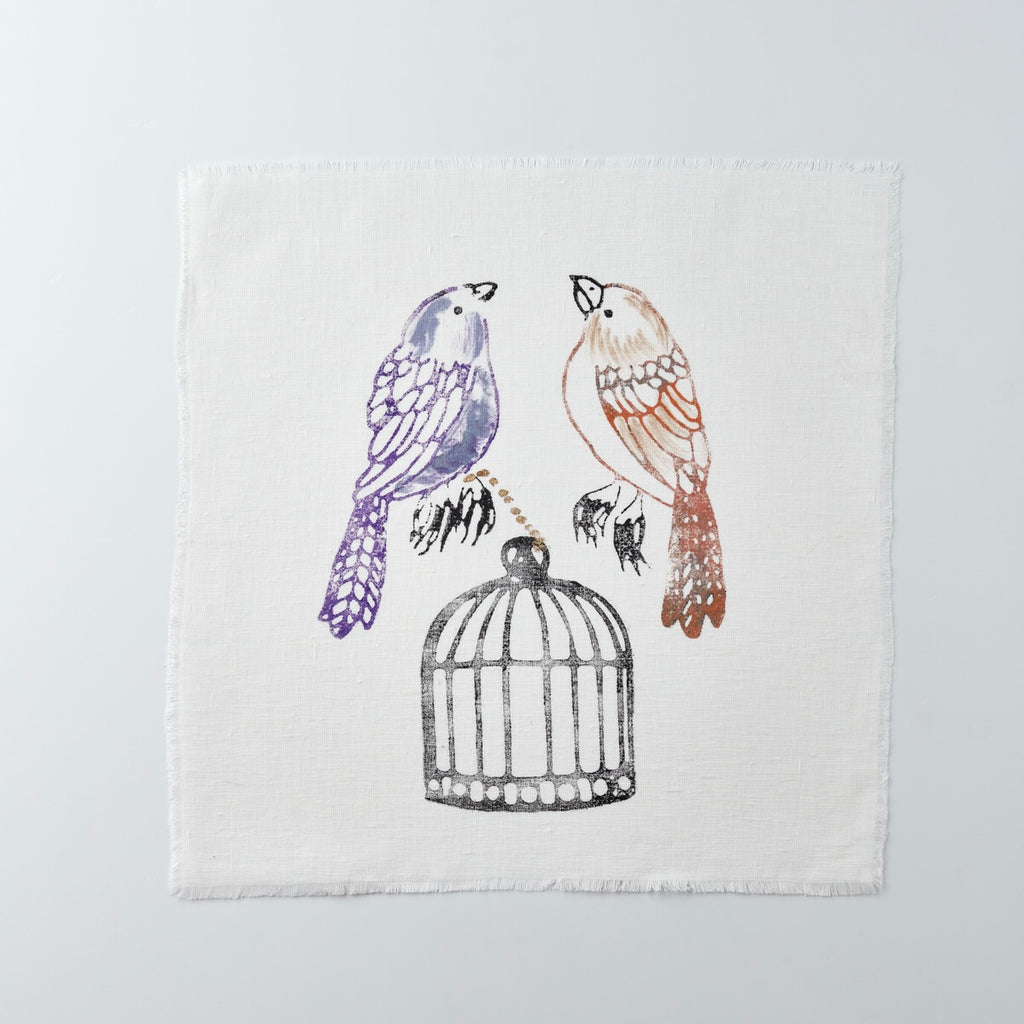 Set of 4 Square Linen Napkins - Birds' Mua