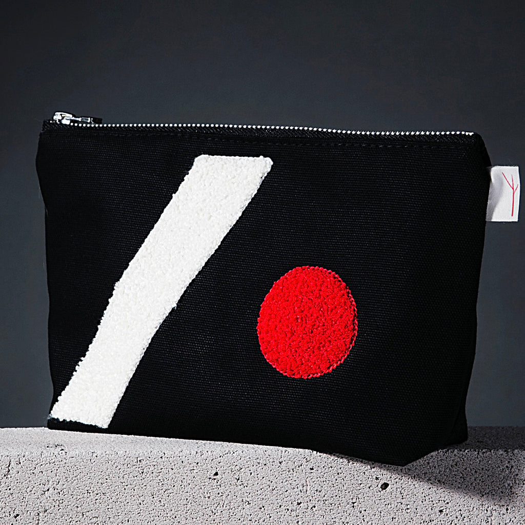 BLACK w/CREAM SLANTED BAR/RED DOT - Vanity Case