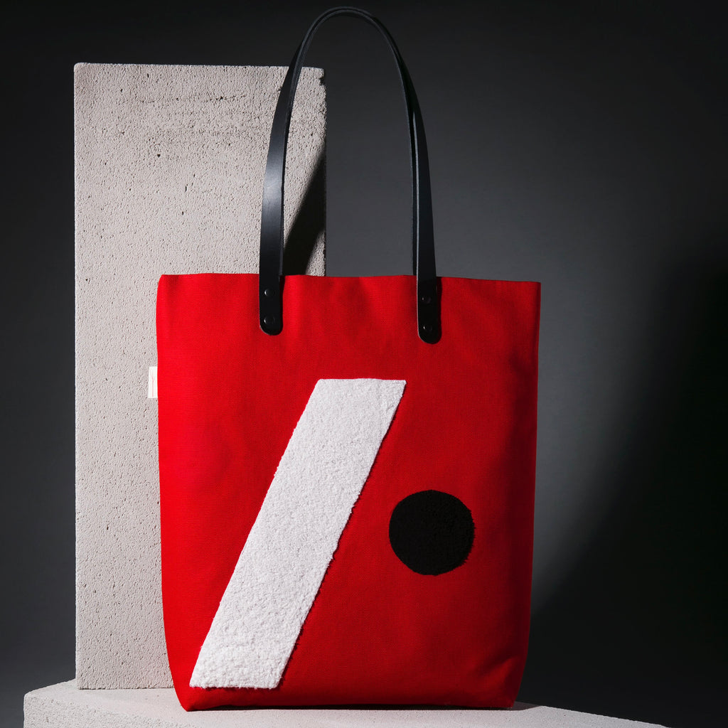 RED w/CREAM/BLACK EMBROIDERY Tote Bag