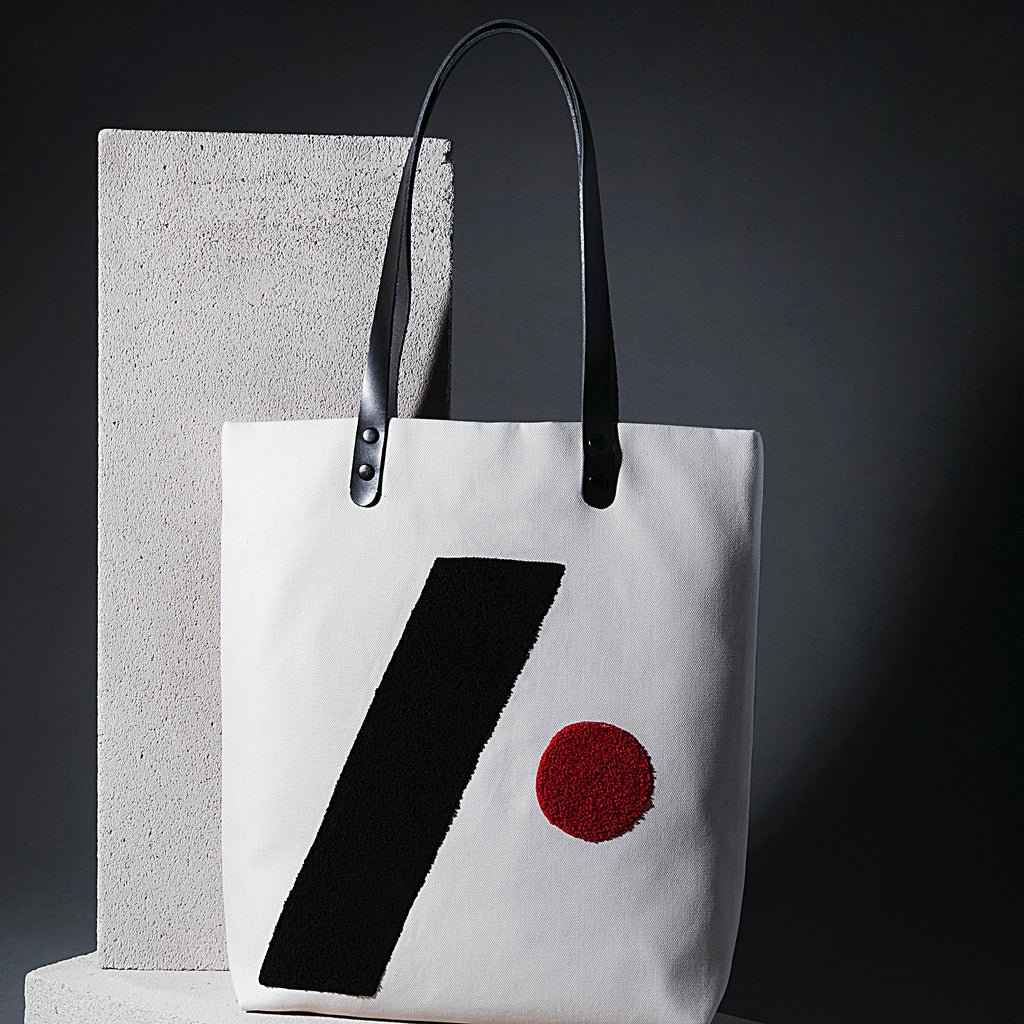 CREAM w/BLACK/RED EMBROIDERY Tote Bag