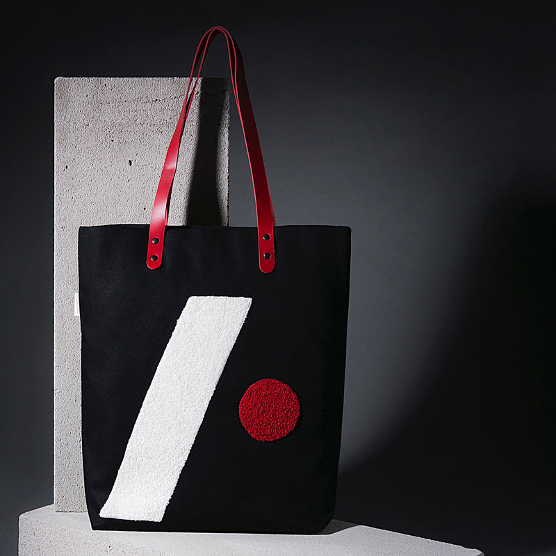 BLACK w/CREAM/RED EMBROIDERY Tote Bag