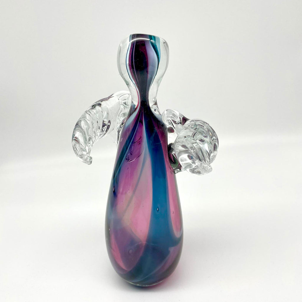 HAND BLOWN GLASS ANGEL - ROSE/PURPLE/GRAY (Large)