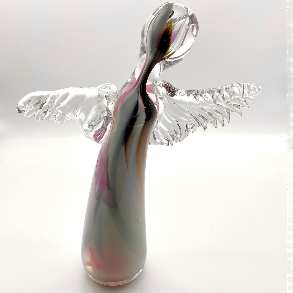 HAND BLOWN GLASS ANGEL - GRAY/PURPLE (Large)