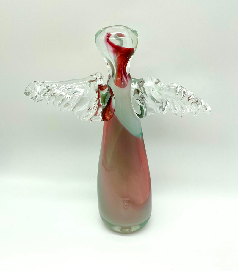 HAND BLOWN GLASS ANGEL - ROSE/GRAY (Large)