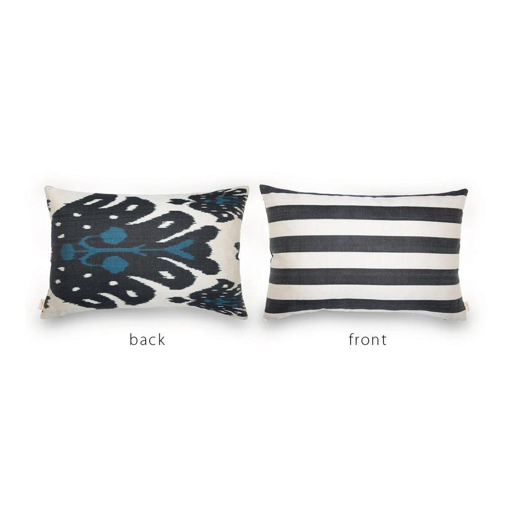 BLACK/CREAM/BLUE IKAT Pillow