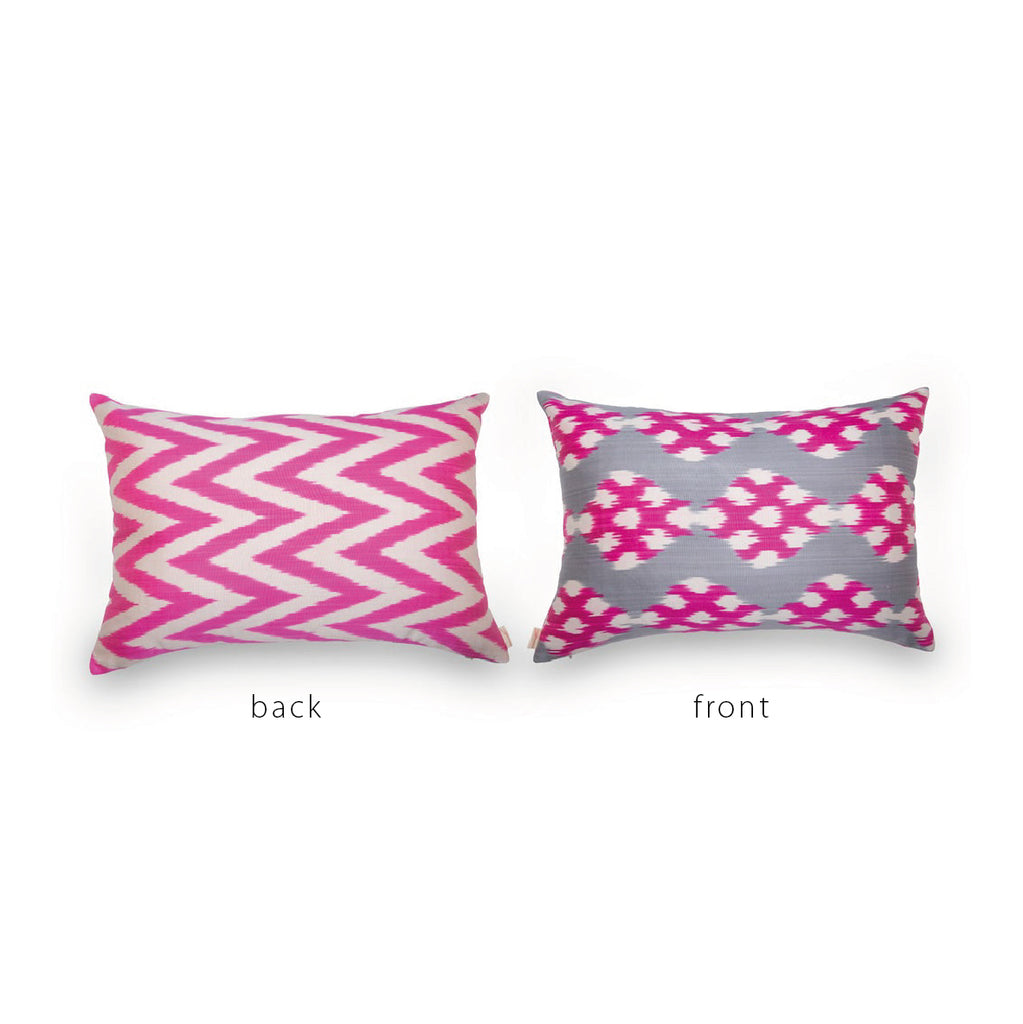 FUSCIA/GRAY/WHITE IKAT Pillow