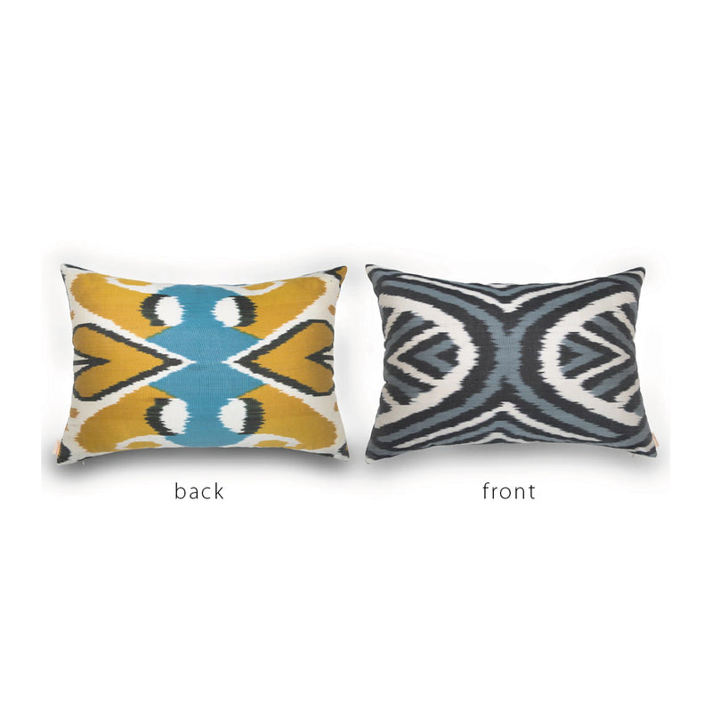 BLACK/GRAY/CREAM/MUSTARD/BLUE IKAT Pillow