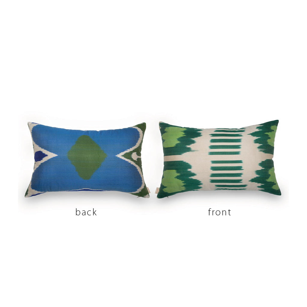 ROYAL BLUE/GREEN/IVORY IKAT Pillow