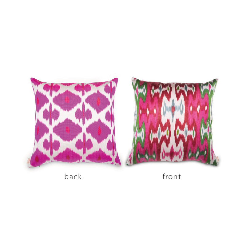 FUSCIA/WHITE/GREEN/GRAY IKAT Pillow