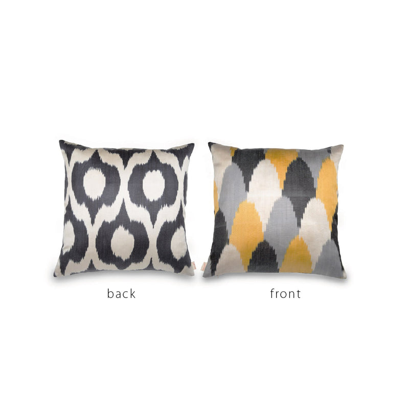 YELLOW/BLACK/GRAY/WHITE IKAT Pillow
