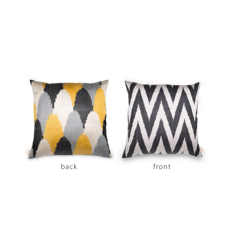 YELLOW/BLACK/WHITE/GRAY IKAT Pillow