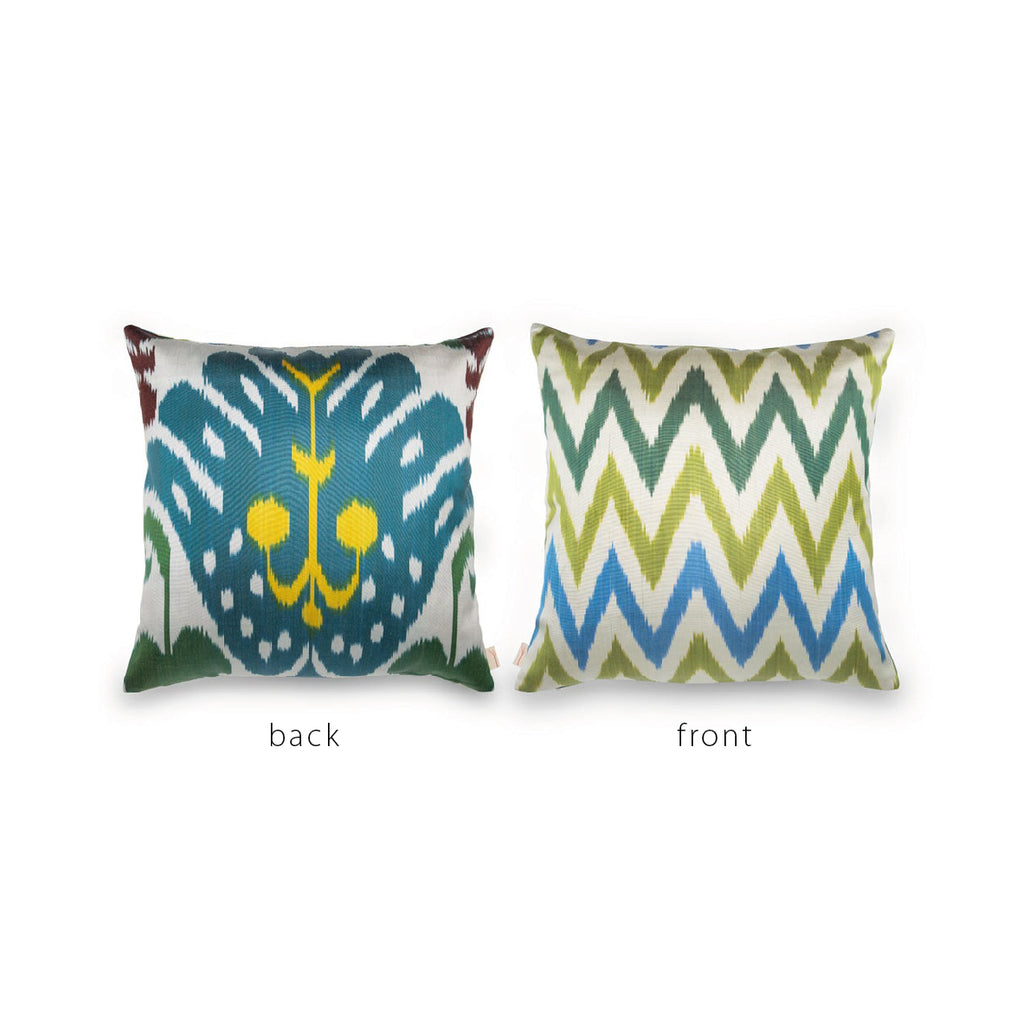 BLUE/YELLOW/WHITE/LIME IKAT Pillow