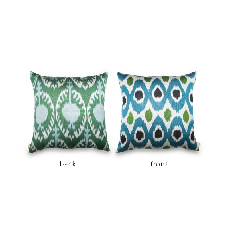 GREEN/BLUE/BLACK/WHITE IKAT Pillow