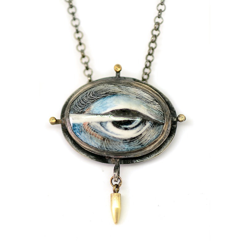 ENAMEL EYE WITH BRONZE PENDULUM Necklace